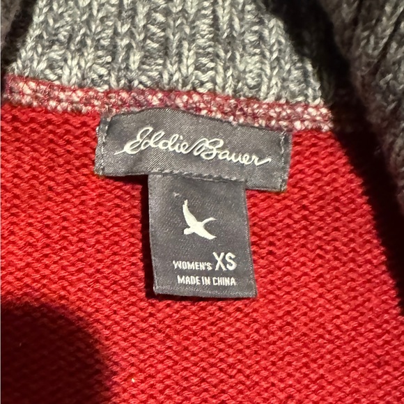 XS Eddie Bauer Red w/ Design Full Double Zipper Mock Neck Sweater w/ Pockets - Picture 10 of 14